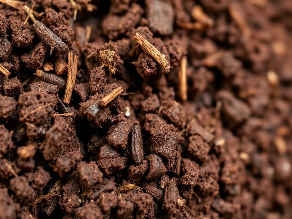 Close-up of dark, heavily amended organic potting soil